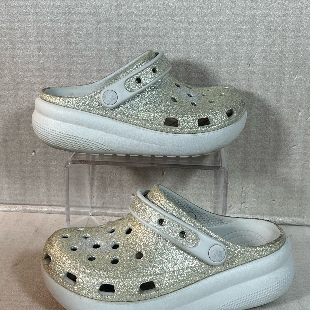 CROCS Junior Classic Platform Glitter Clog Size J2
